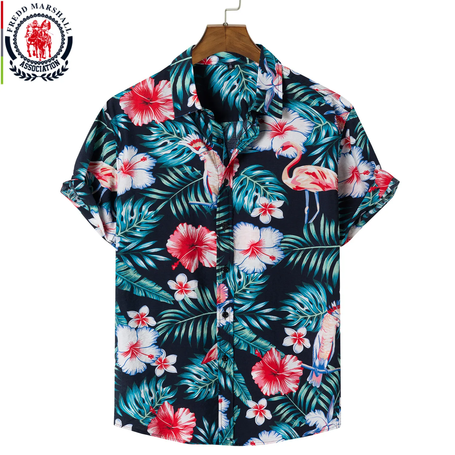 FREDD MARSHALL 2021 новая модная рубашка с тропическим принтом летняя гавайская коротким