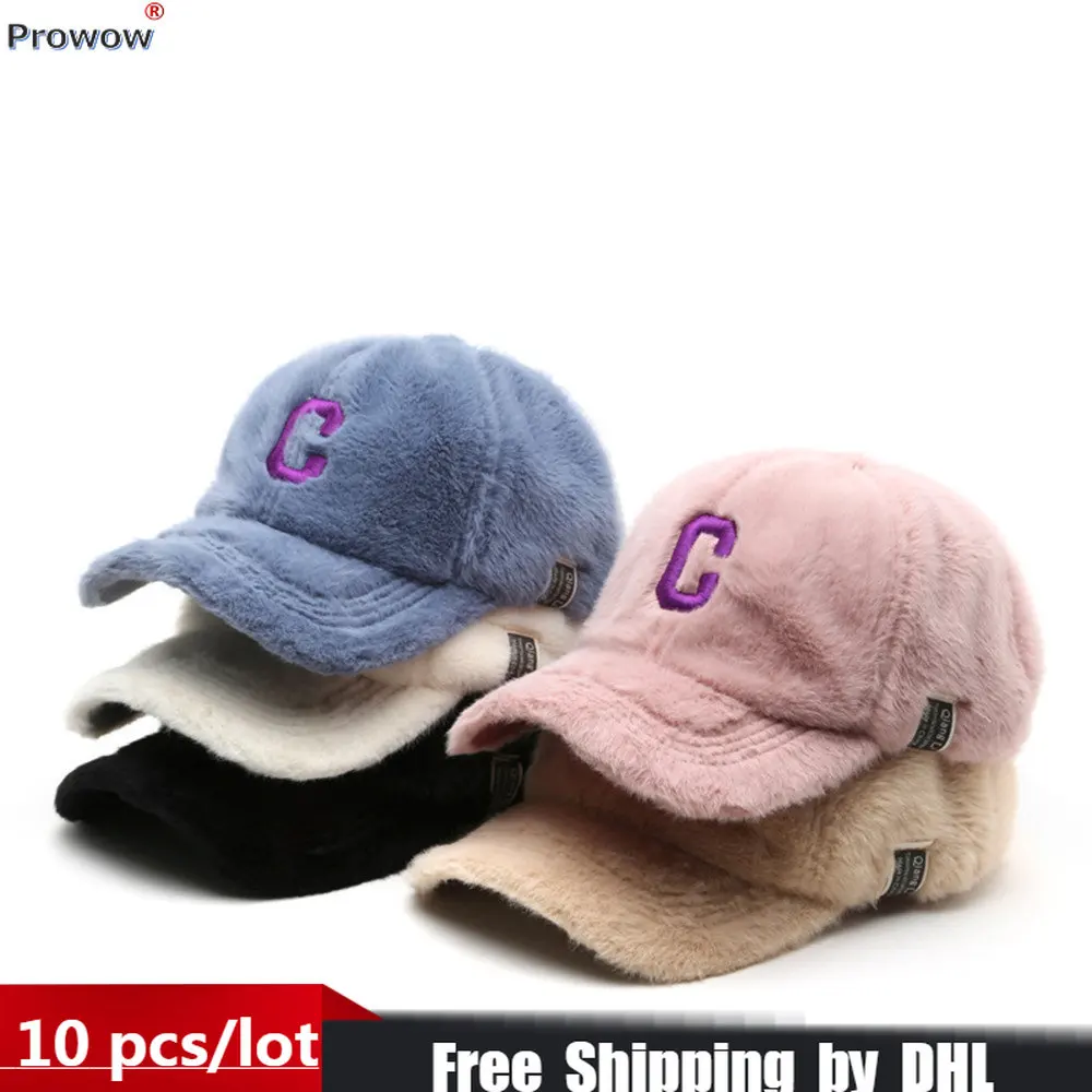 2023 Winter New Baseball Cap Women and Men Casual Cute Rabbit Fur Hats Embroidery C Letter Caps Unisex Headgear Wholesale 8745