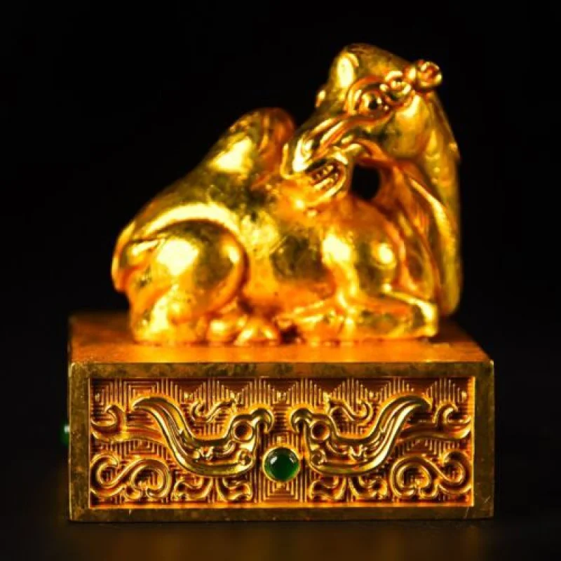 

2.4 Inch Mark Chinese Bronze Gilded Dynasty Palace Animal Beast Seal