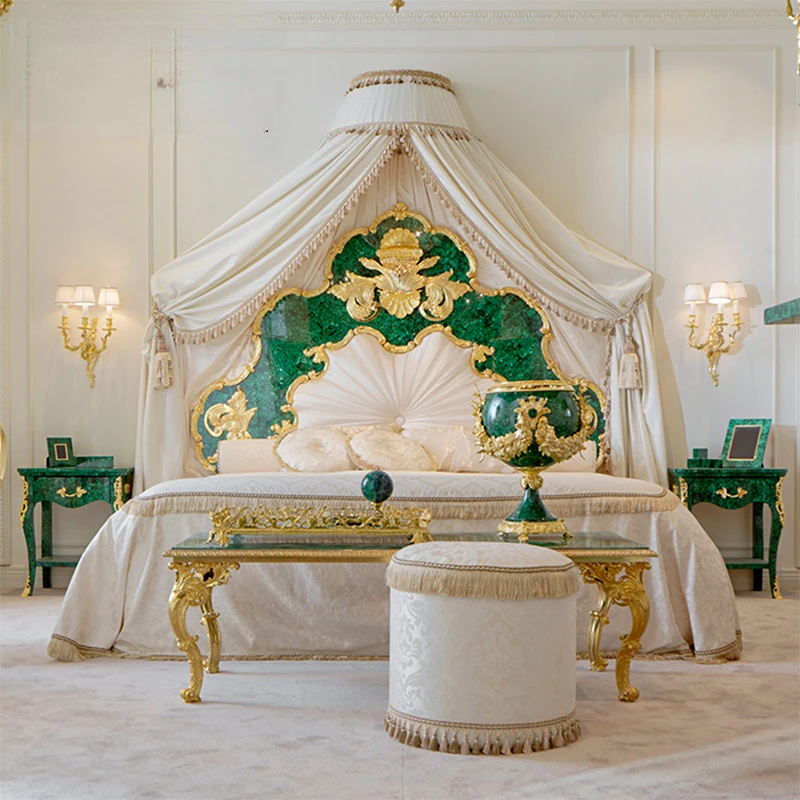 

Italian luxury wedding bed court 1.8m solid wood princess bed French gold foil double bed custom