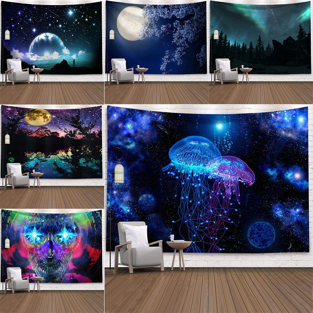 

Starry Universe Fluorescent Tapestry Colorful UV Response Tapestry Bedroom Living Room Home Decor Fluorescent Tapestry