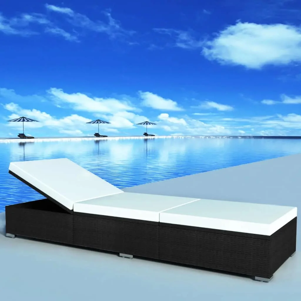 

Outdoor Patio Garden Sun Lounger Lounge Chairs Pool Outside Decor with Cushion Poly Rattan Black