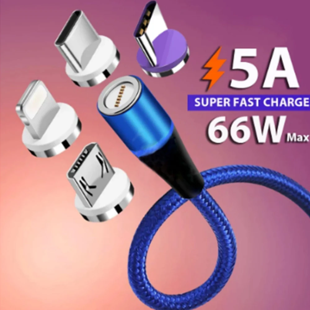 5A LED USB Magnetic Cable Charging Type C Micro For Y3 Y11 Y17 Y19 Y20 Y20i Y21 Y22 Y35 Y2S Y7S Y22S Y33S Honor 50 Lite 60 70 80