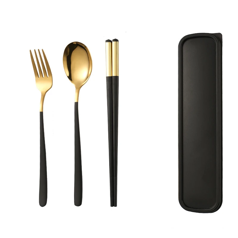 

2/3Pcs Stainless Steel Cutlery Set with Box Korean Chopsticks Spoon Fork Portable Camping Tableware Home Kitchen Utensils
