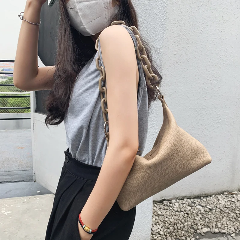 Women's Bag 2022 Trend Shoulder Chain Genuine Cow Leather Luxury Designer Handbag Female Casual Ladies Handbag Top-handle Bags