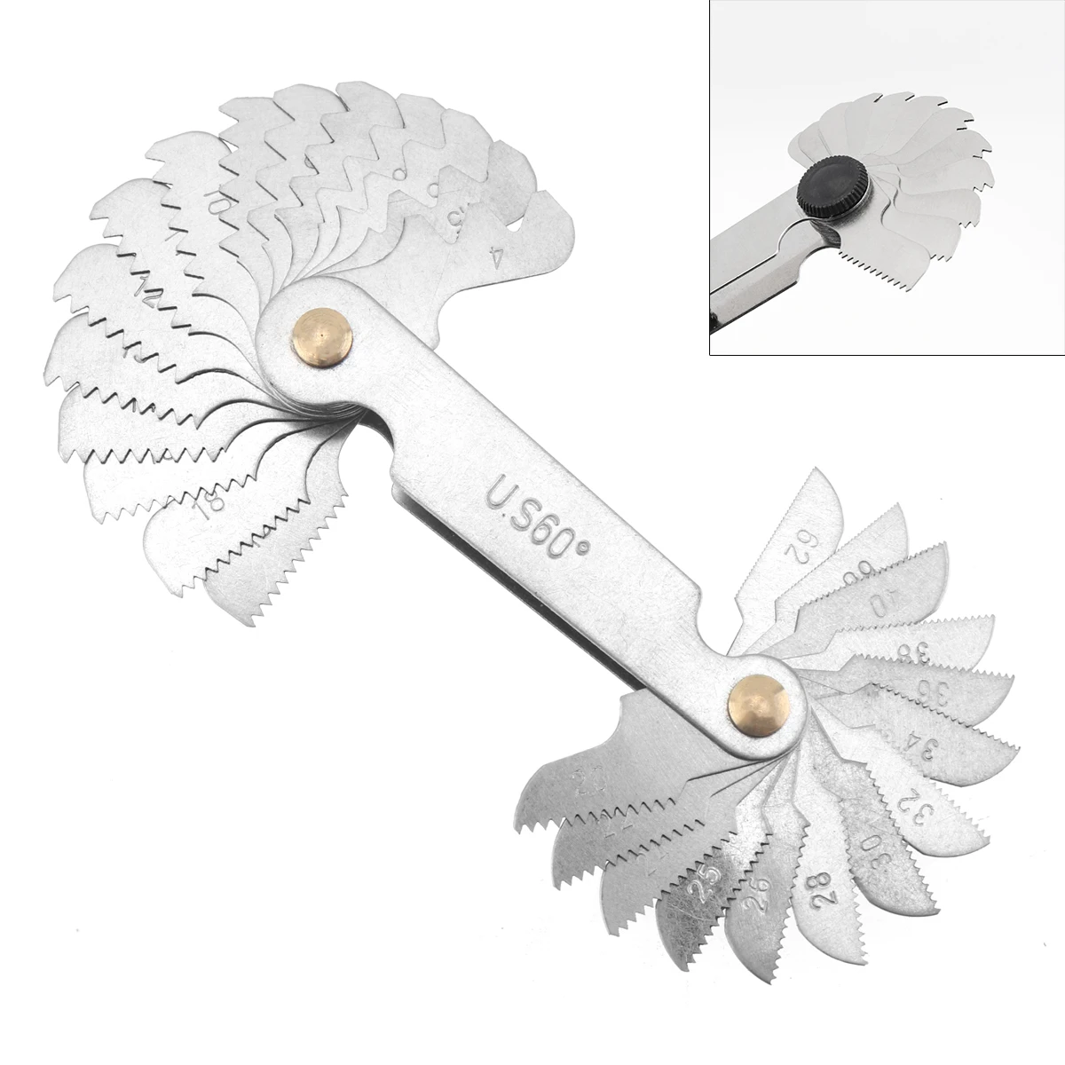 30 шт./компл. нержавеющая сталь США 60 °   Манометр резьбы Датчики шага винтов с диапазоном лезвий 4-62 для промышленного измерения