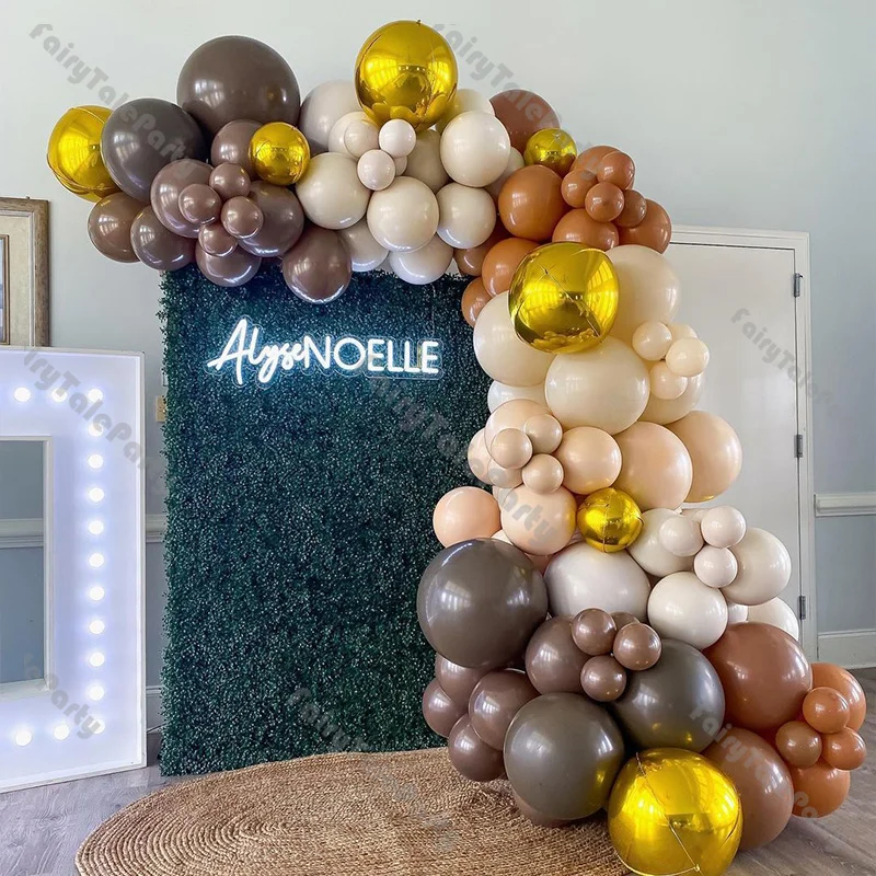 

118 шт. 4D золотые воздушные шары, какао-кофе, натуральный песок, цвет, двойной крем, персиковая гирлянда, детский душ, набор