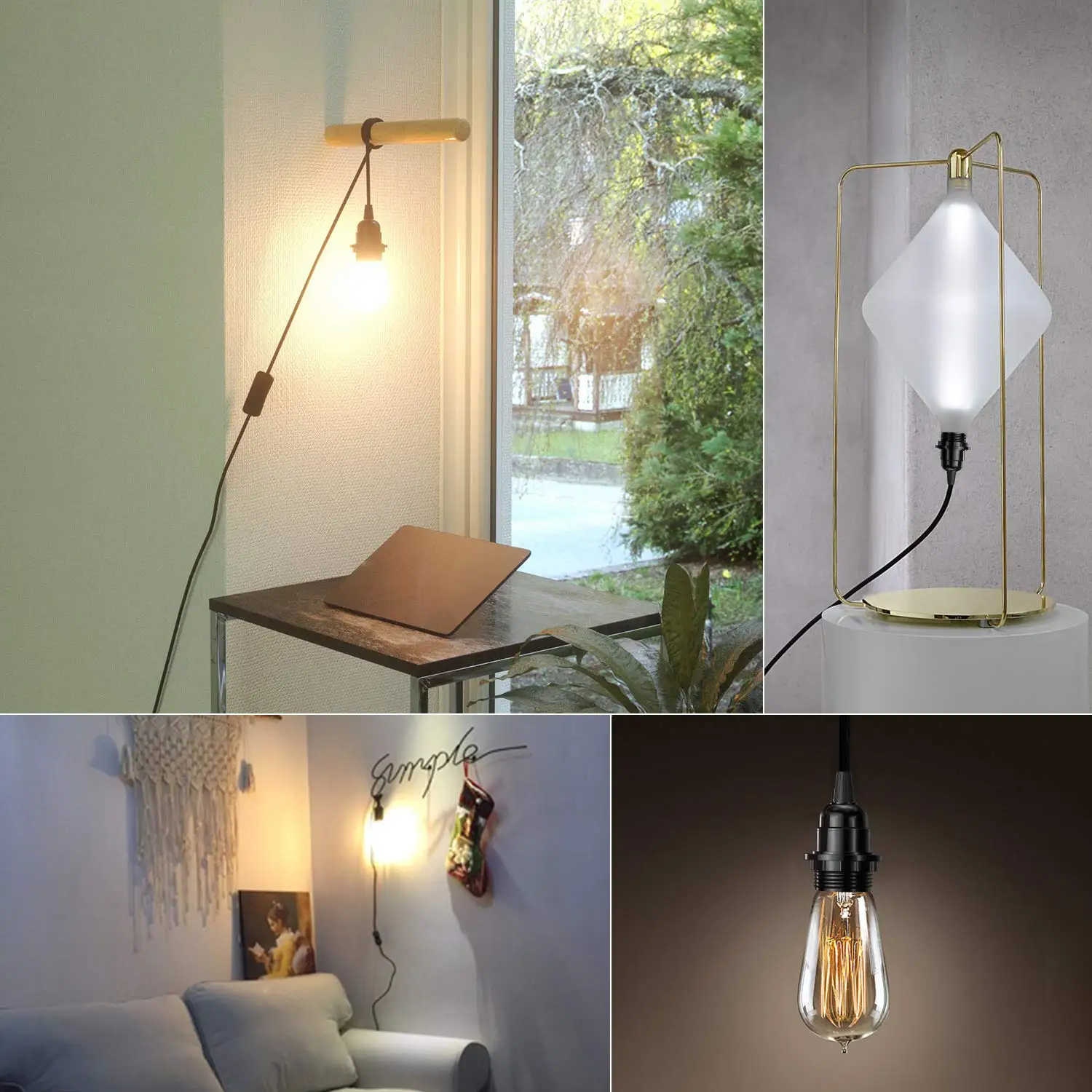 Шнур питания с вилкой и выключателем 3 5 м цоколь E26 E27 Электрический текстиль