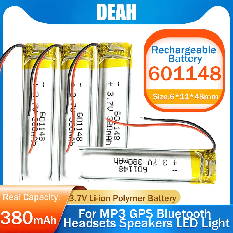 Литий-полимерная аккумуляторная батарея 601148 3 7 в 380 мАч для MP3 MP4 MP5 GPS Bluetooth