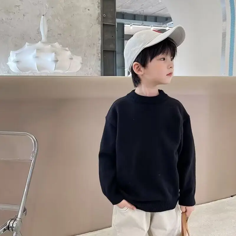 Детская повседневная толстовка для мальчиков и девочек черный свитер пуловер с