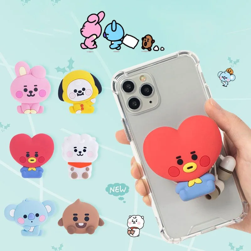 

LINE BT21 Cartoon Mobile Phone Holder Kawaii Handheld Anime Accessorie Desktop Retractable Air Bag Bracket Earphone Winder Gift