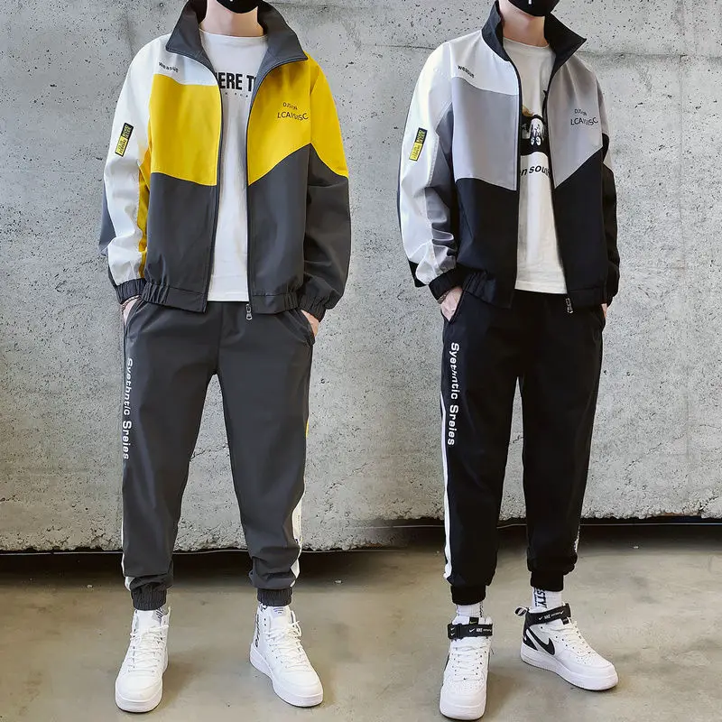 

Свитер весна-осень мужской комплект новая Корейская версия трендовая свободная повседневная спортивная одежда студенческий комплект из д...