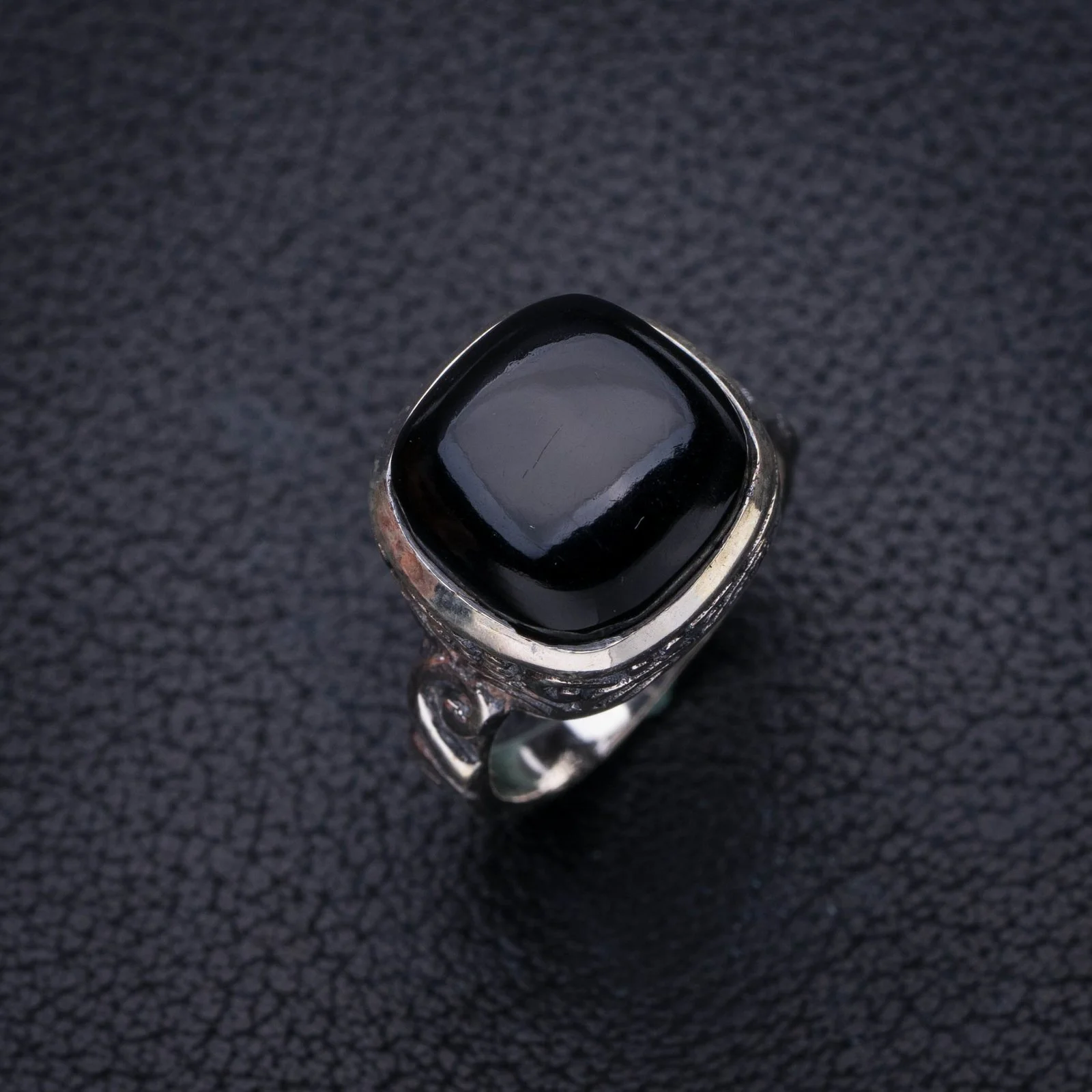 

StarGems натуральный черный оникс ручной работы фотосеребряное кольцо 5,75 E8466