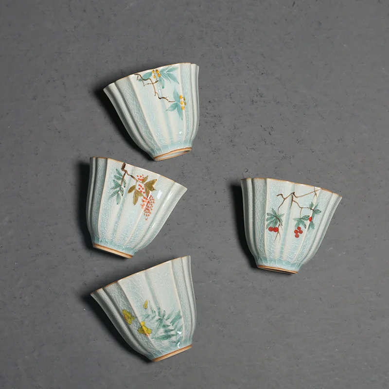 

Hand Painted Celadon Loquat Petals Master Cup Ice Split Tea Cup Ceramic Household Single Cup