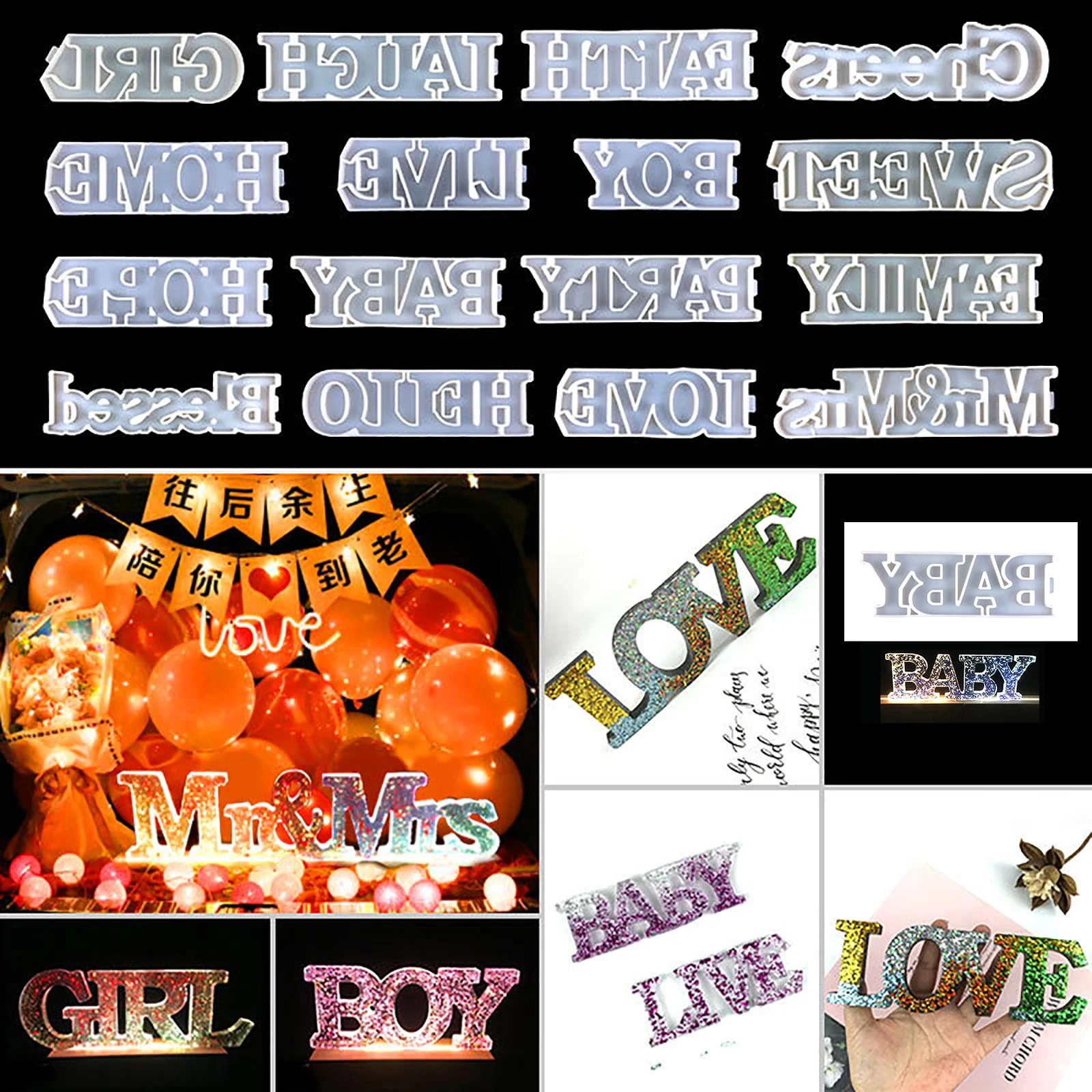 

3D Resin Molds Silicone DIY Crafts Resin Letter Word Sign Molds DIY Christmas Table Home Decoration Art Craft Ornaments