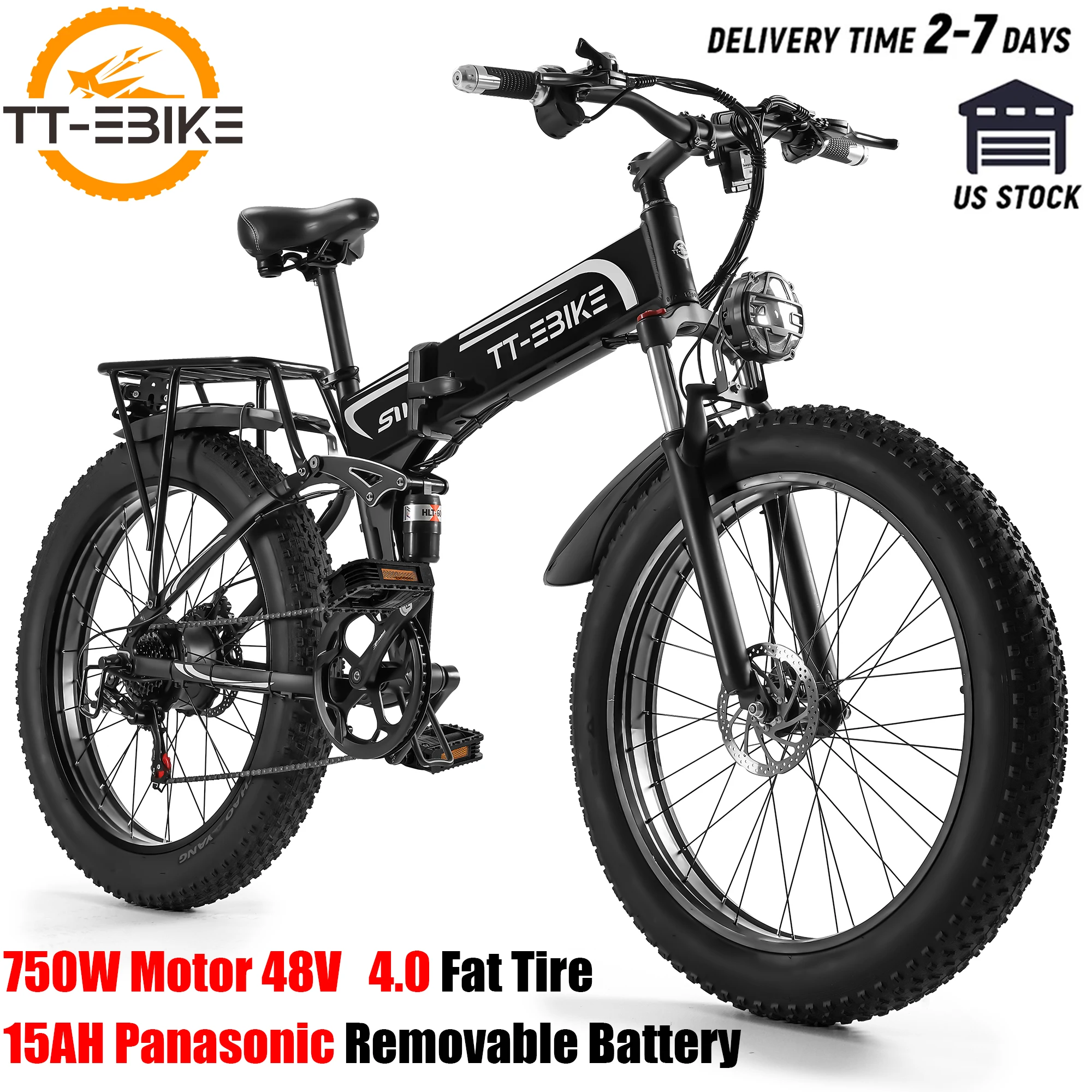 

Electric Adults Bike 26 Inch 750W 4.0 Fat Tire Motor 48V 15AH Removable Battery 31MPH Folding Bicycle 7-Speed Gear