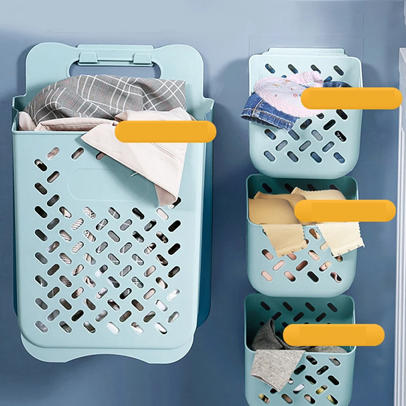 Household Bathroom Laundry Basket Folding Dirty Clothes Storage Wall Hanging Large Portable Punch-Free Put Bucket |