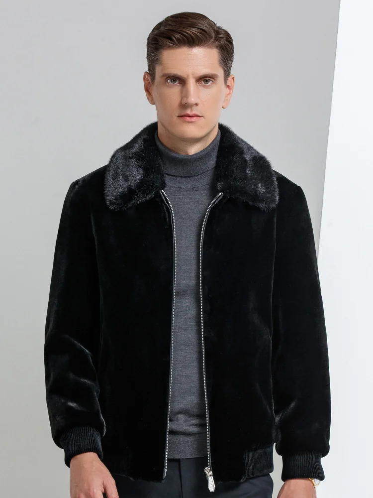 

Мужское пальто с воротником из искусственного меха норки, Повседневная теплая Толстая куртка с отложным воротником, Осень-зима 2023