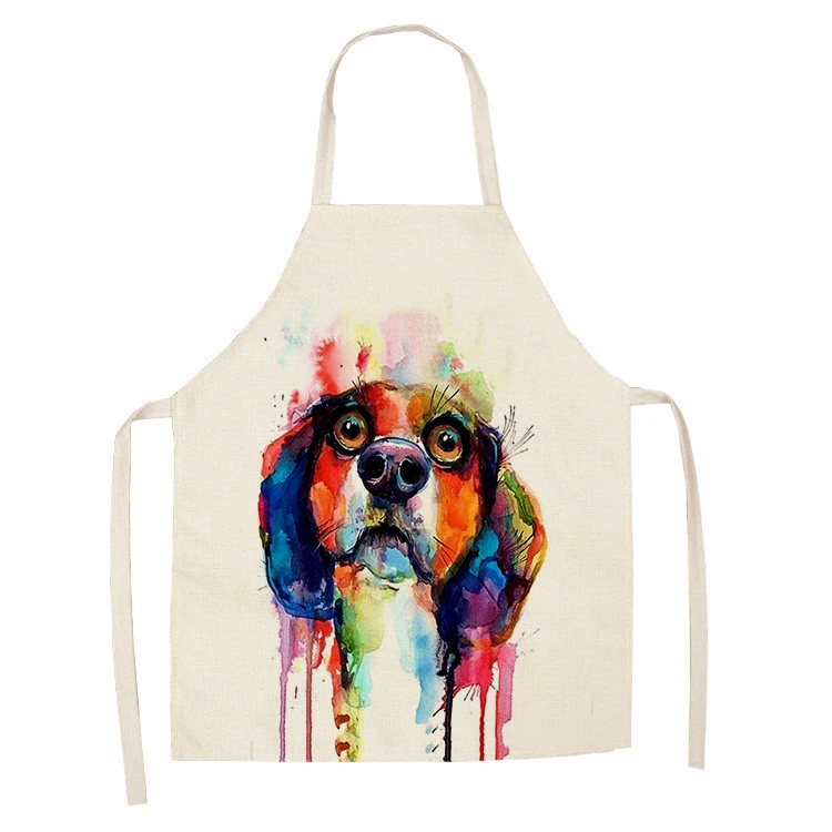 

Colorful Cartoon Dog Print Sleeveless Linen Apron Women's Kitchen Apron Home Cleaning Tools Home Cooking Kitchen Apron Chef Bib