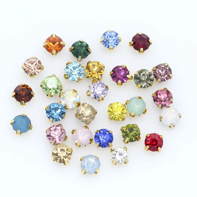 

3/4/5mm 100pcs Colorful Glass Crystal Gold Claw Nice Colors Diamond Shape Sew on Rhinestones Garment Bags DIY Trim
