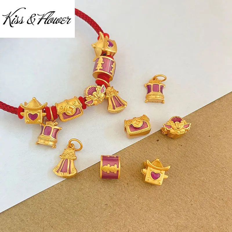 Шарм-бусина для браслета KISS & FLOWER AC01 для женщин и девушек, изящный модный винтажный подарок на день рождения, свадьбу, сердце, «сделай сам»
