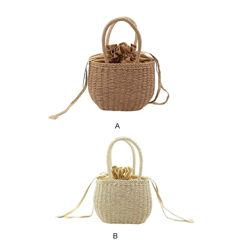 

Straw Handbag Portable Fashionable Replacement Women Polyester Lining Girls Ladies Travel Drawstring Bag Khaki