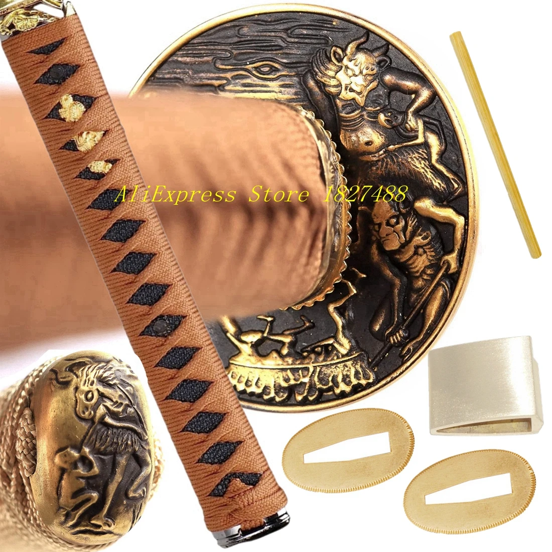 Ад Демон Тема Tsuba Brass Guard Menuki Fuchi Kashira Habaki Seppa Ручка Японский самурайский меч KOSHIRAE Katana Набор фитингов (art.: 3920cd104df44) - 3920cd104df44