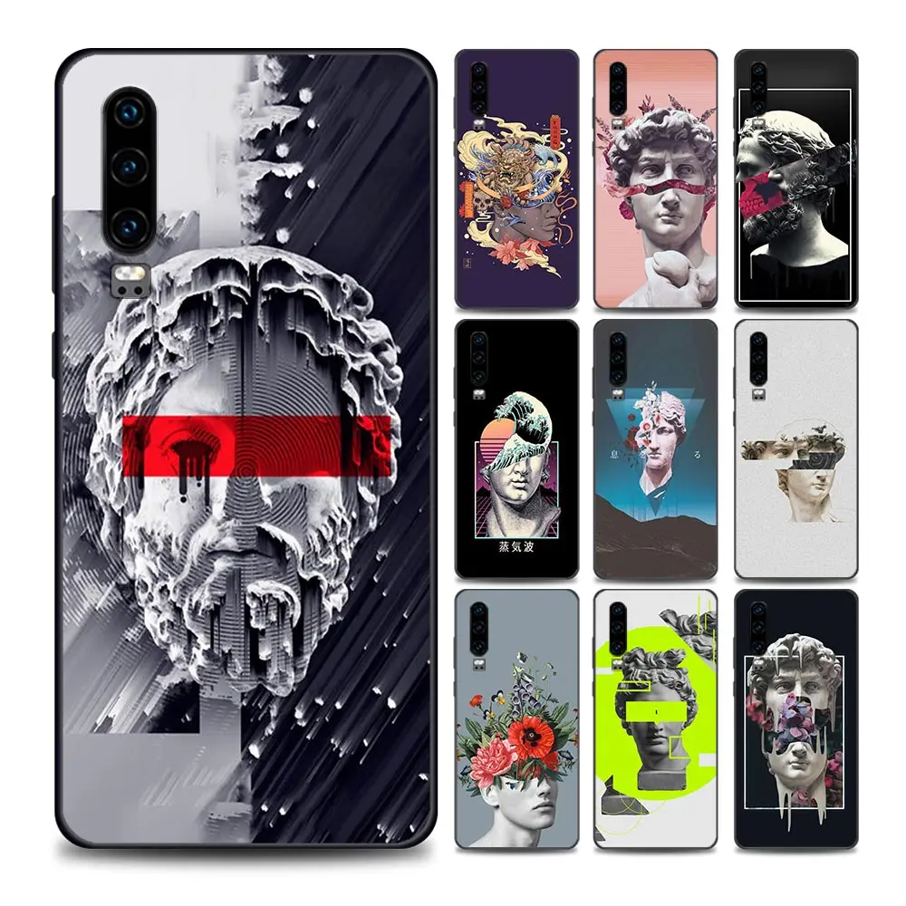 

Art David Statue Flower Phone Case for Huawei P10 Lite P20 Pro P30 Pro P40 Lite P50 Pro Plus P Smart Z Soft Silicone