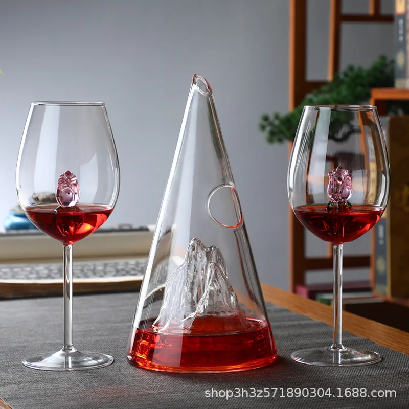 

Hand-made pyramid decanter, mountain waterfall wine jug, fast mountain wine, rose goblet wine glass cocktail glass