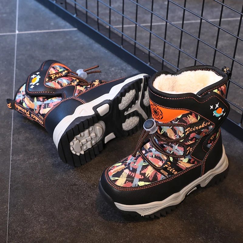 Зимние теплые меховые ботинки для мальчиков 2022 Детская меховая обувь