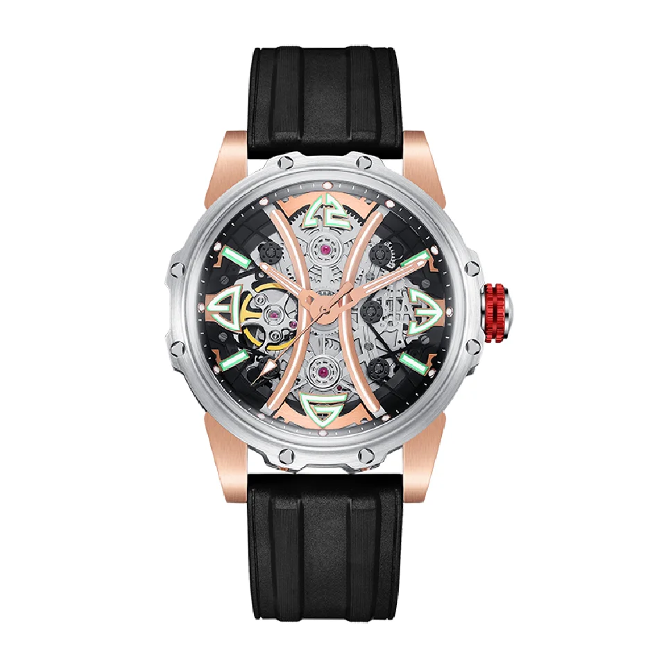

HANBORO Men Automatic Watch Luxury Watches Mechanical Wristwatch Fashion Waterproof Luminous Skeleton Dial Rubber Strap NH38