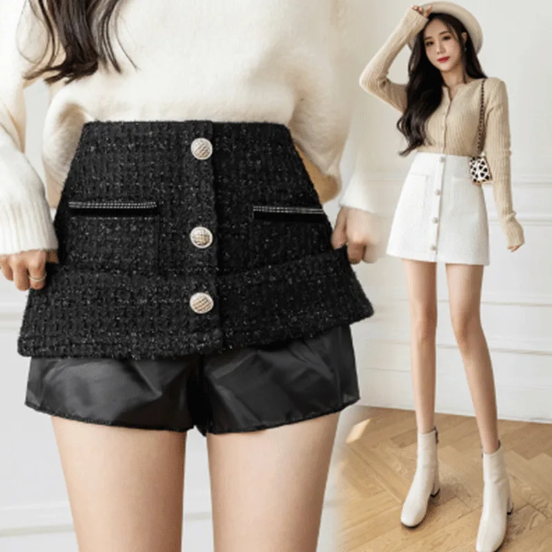 

Woolen Mini Skirt Women Spring Autumn 2022 New Bright Silk Wool High Waist Short Skirt A-line Office Lady Skirt SXHBSQ788
