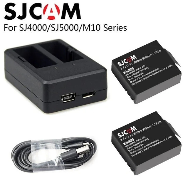 

2022New Dual Charger+2Pcs Battery 900mAh 3.7V for SJ4000 SJ5000 WiFi SJ5000X
