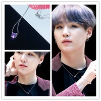 2022 korean wave new suga purple rhinestone necklace temperament simple sweater chain clavicle celebrity travel jewelry fan gift