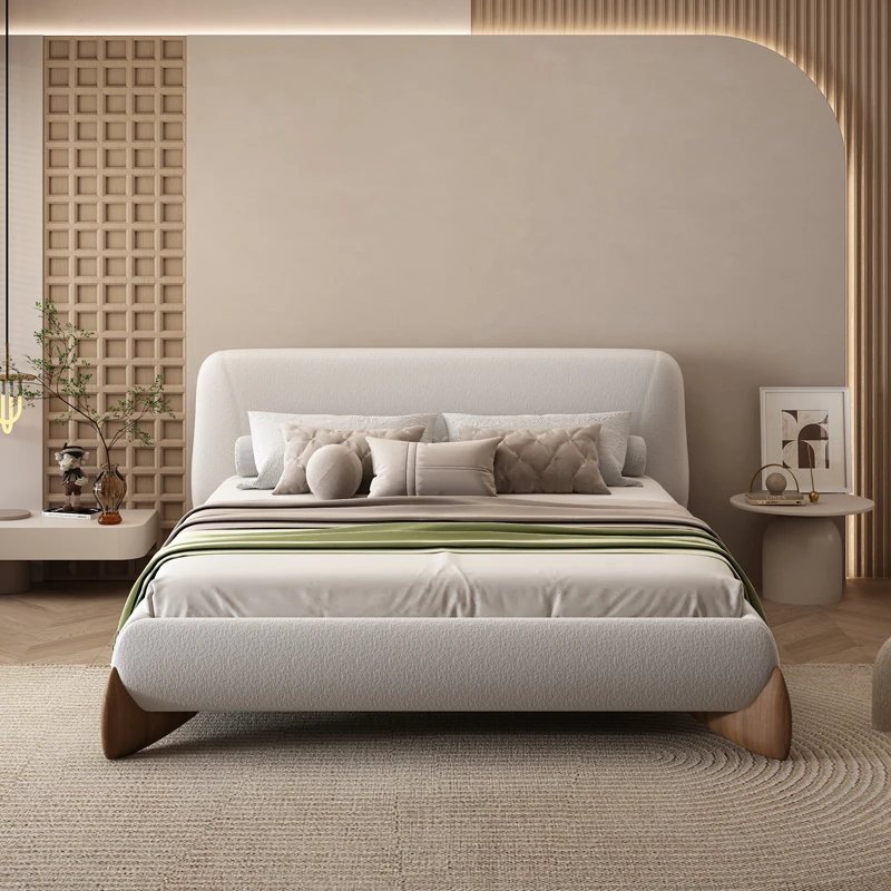 

Silent wind lamb bed cloth bed Italian style very simple cream wind master bedroom simple light extravagant floor bed