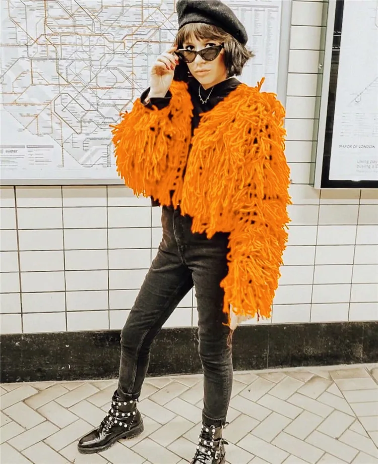 Women's Fur Jacket Autumn and Winter Women's Woven Wool Sweater Plush Coat Top Women's Faux Fur Coat