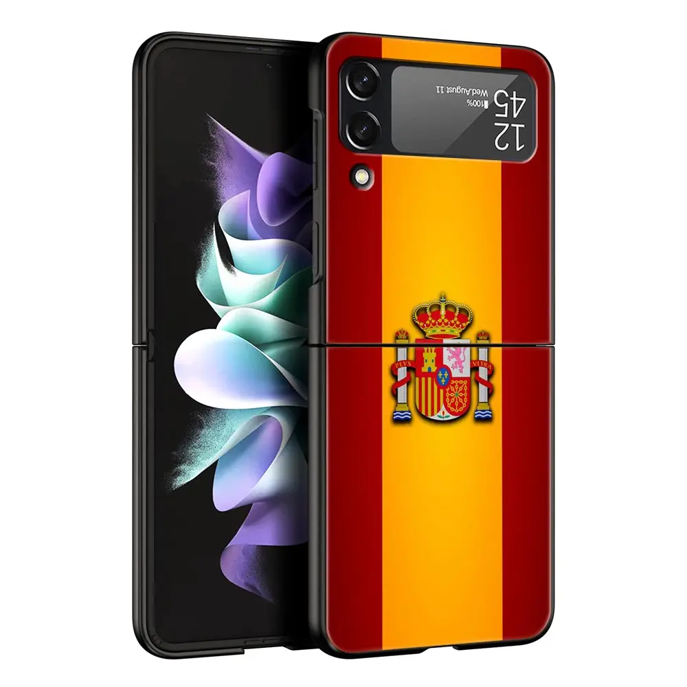 Фото Чехол для телефона с испанским флагом для Samsung Galaxy Z Flip3 Flip4 Flip5, чехол-бампер из поликарбоната для Z Flip 3 4 5, черный жесткий складной чехол-накладка №5