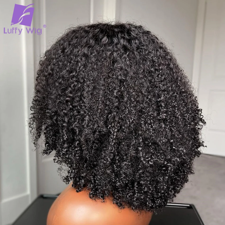 Парик из натуральных волос плотности 200 бесклеевой афро-кудрявый вьющийся парик