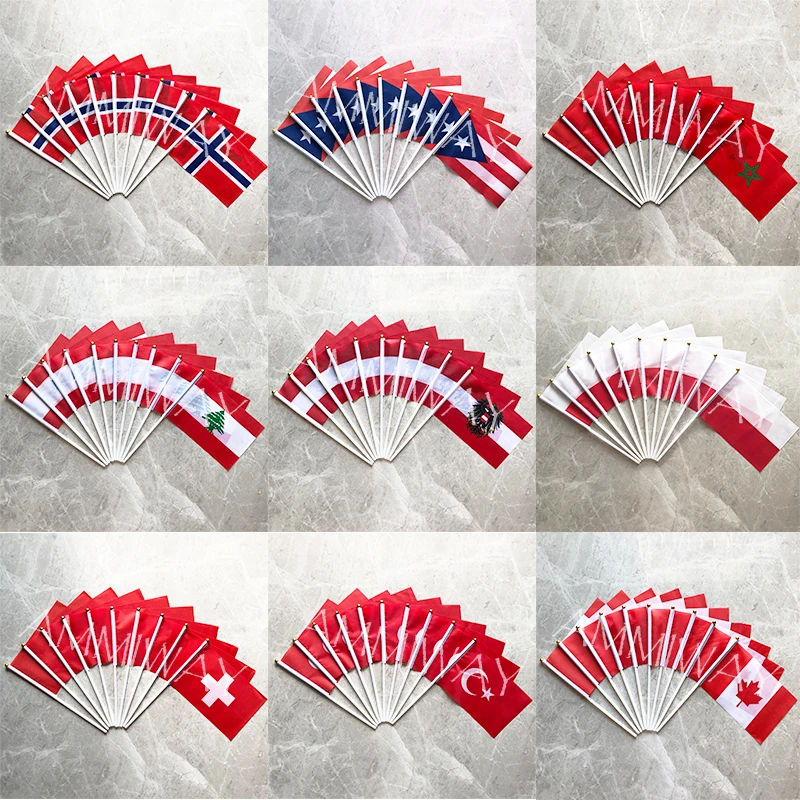 14x21cm 10pcs Austria Peru Singapore Albania China Chinese Tunisia Denmark Danish Georgia Indonesia Small Hand Flags and Banners - купить по