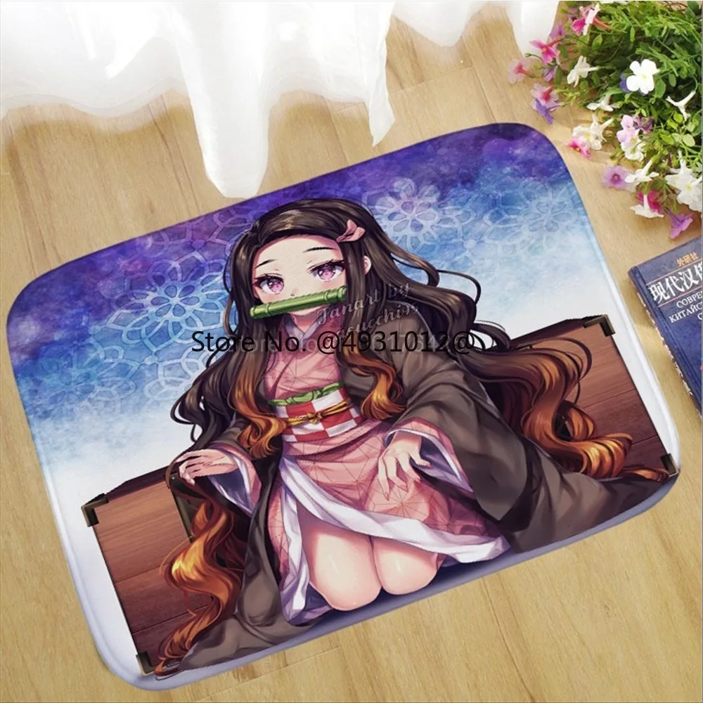 

2023 Demon Slayer Plush Soft Home Living Room Japanese Cartoon Play Bathroom Kitchen Door Mat Multifunctional Non-slip Carpet