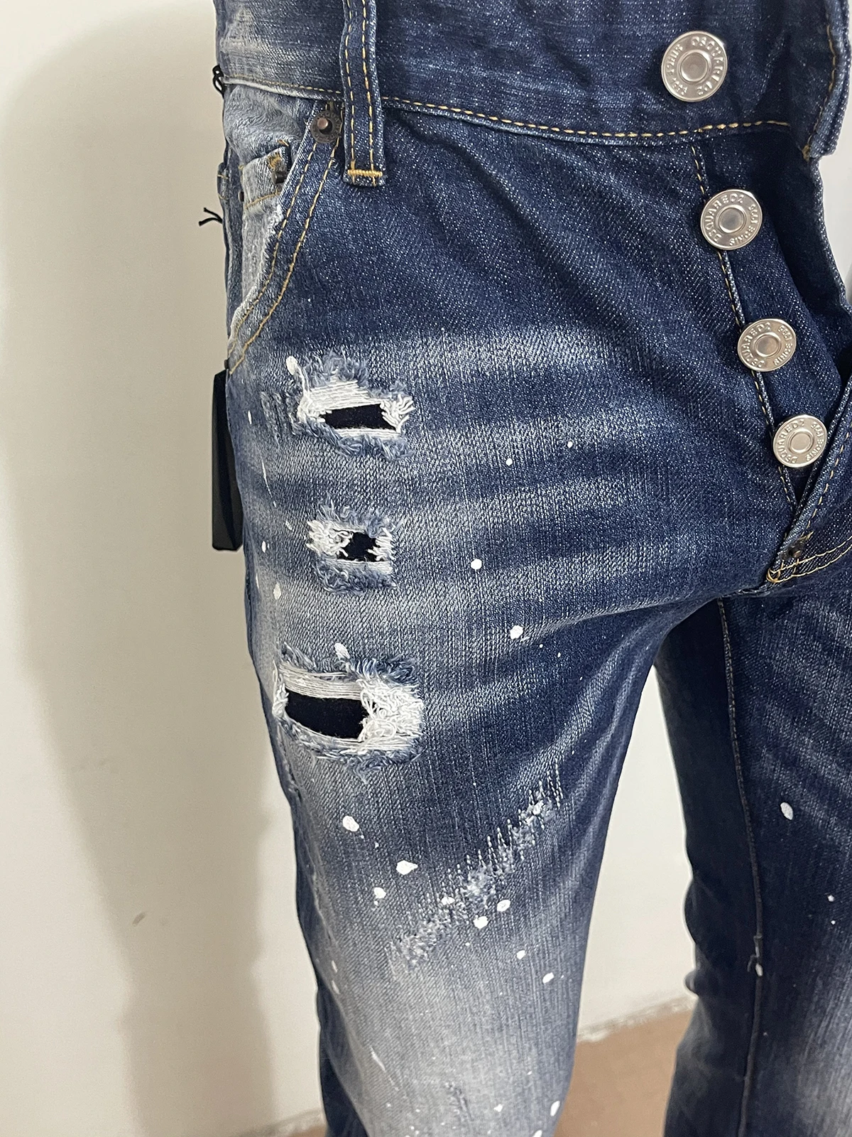 Spring and summer 2023 new jeans men D2 jeans small feet micro-elastic slim wash daily printing lettering leisure