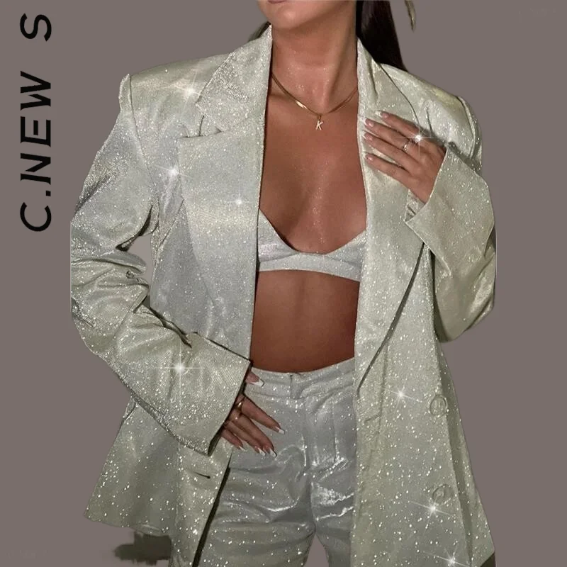 C.New S Women Set New Sexy Women's Suit Chic Long Pants Women's Tracksuit Elegant 2 Piece Set Slim Female Women's Tracksuit Set