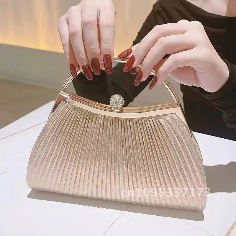 Плиссированная вечерняя сумочка женский дневной блестящий клатч с верхней