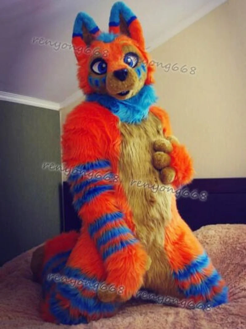 Длинный Меховой Костюм Хаски для Хэллоуина мультяшный костюм косплея пушистый |