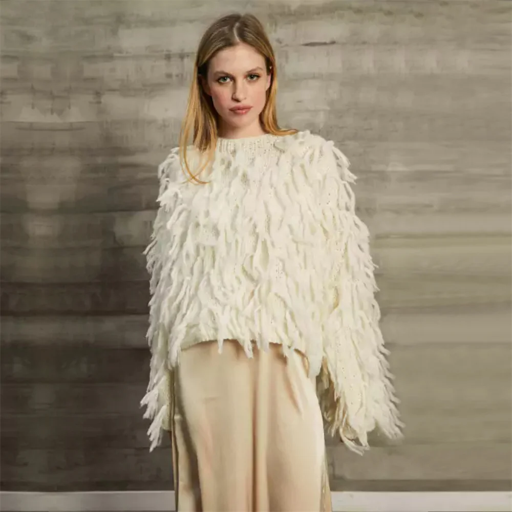 Женский спандекс пуловер с бахромой