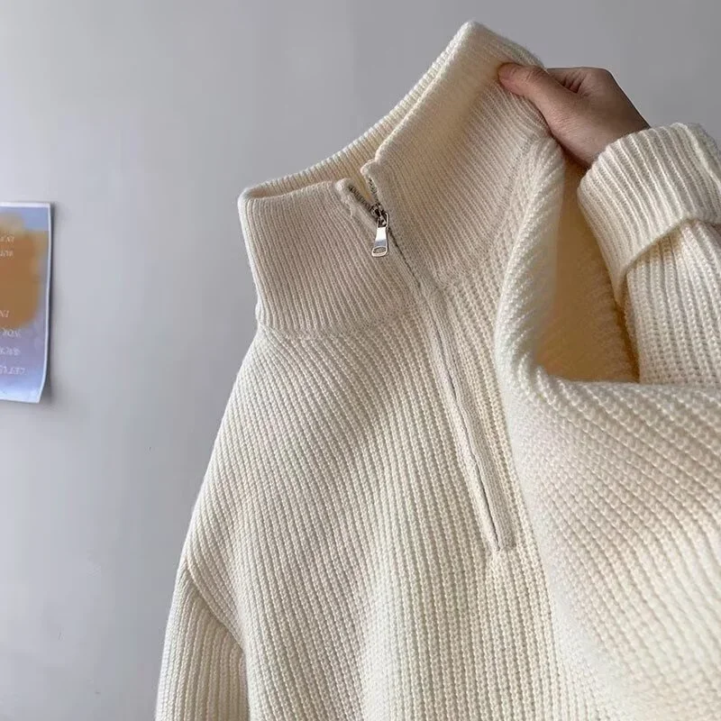 Осенняя водолазка с полумолнией мужской новый свитер Y2K винтажные уличные