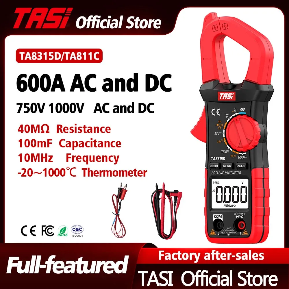 

TASI TA8315 Series Digital Clamp Meter Ammeter With AC/DC Current Temperature High Precision Multimeter Capacitance True RMS NCV