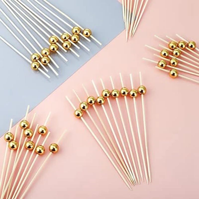 Коктейльные палочки Натуральные деревянные с золотыми акриловыми бусинами