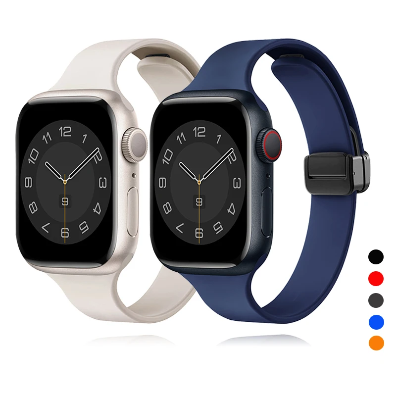 

Magnetic Strap For Apple Watch Band 44mm 45mm 49mm 40mm 41mm 42mm 38mm Slim Silicone Bracelet iWatch Series 8 7 se 6 5 3 ultra