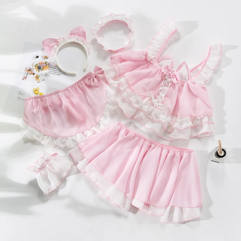 

Lolita Cute Cat Girl Sexy Maid Uniform Transparent Lingerie Schoolgirl Womens Devil Cosplay Sexy Costumes Anime Underwear Outfit